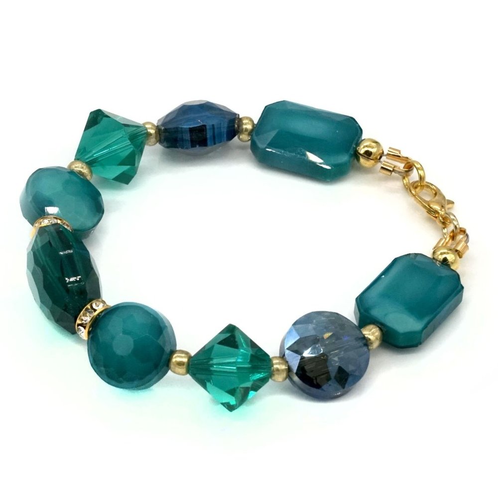 Bracelet Glass,Crystals,Rhinestones. Lobster Clasp. - Picture 2 of 3